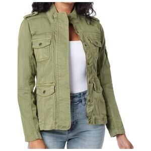 Kenzie Jeans S Military Lightweight Green Utility Cargo Jacket Snap & Zip Close